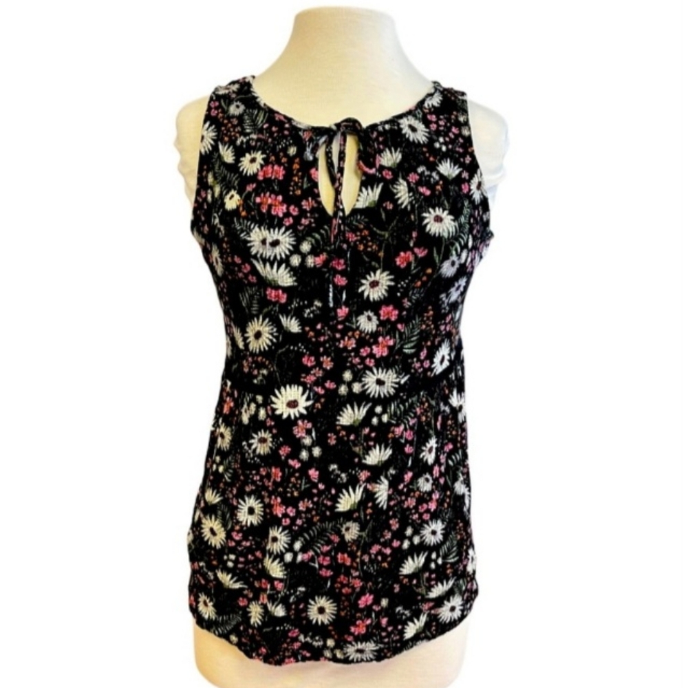 Maurices Black & Pink Rayon Sleeveless Tunic Top 2X Ditsy Daisy Comfy Summer